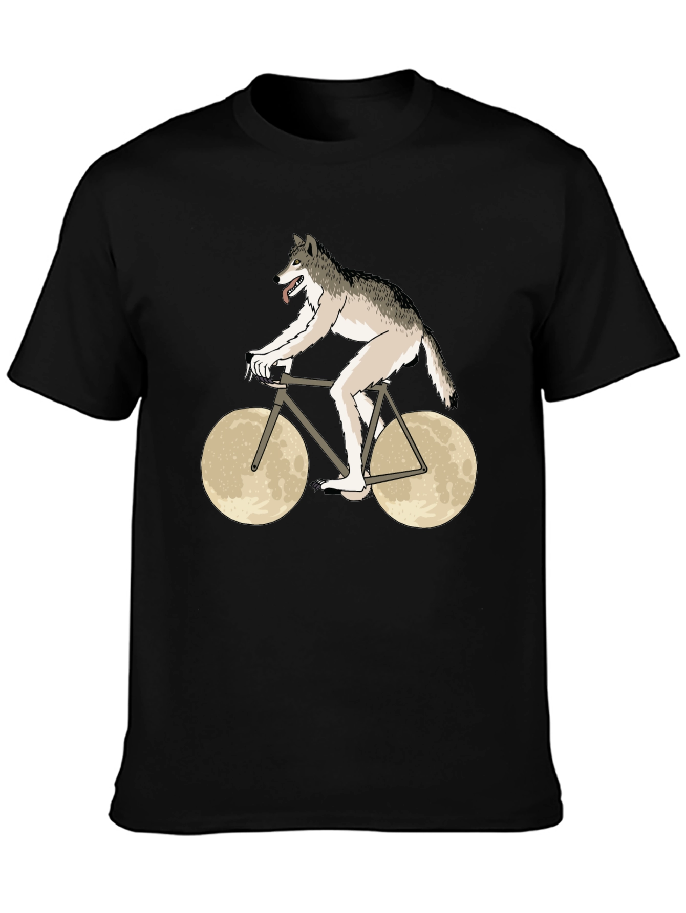 Wolf Riding Moon Bike Graphic T-Shirt