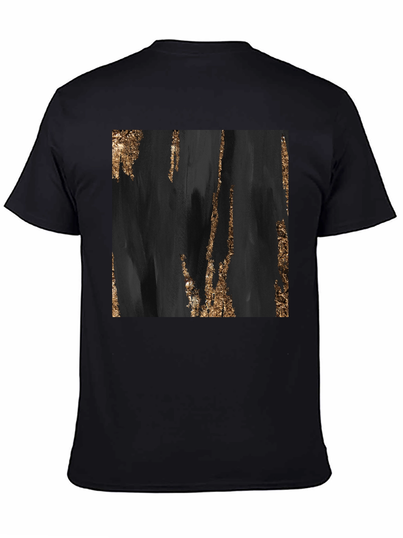 Abstract Gold Foil Print Black T-Shirt