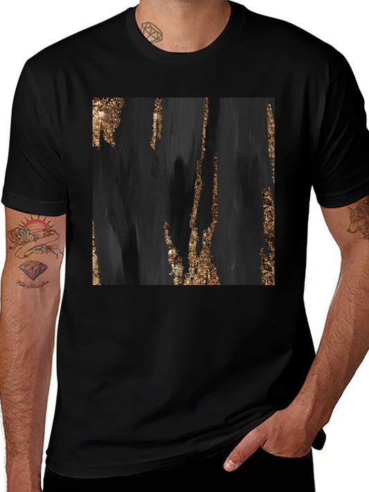 Abstract Gold Foil Print Black T-Shirt