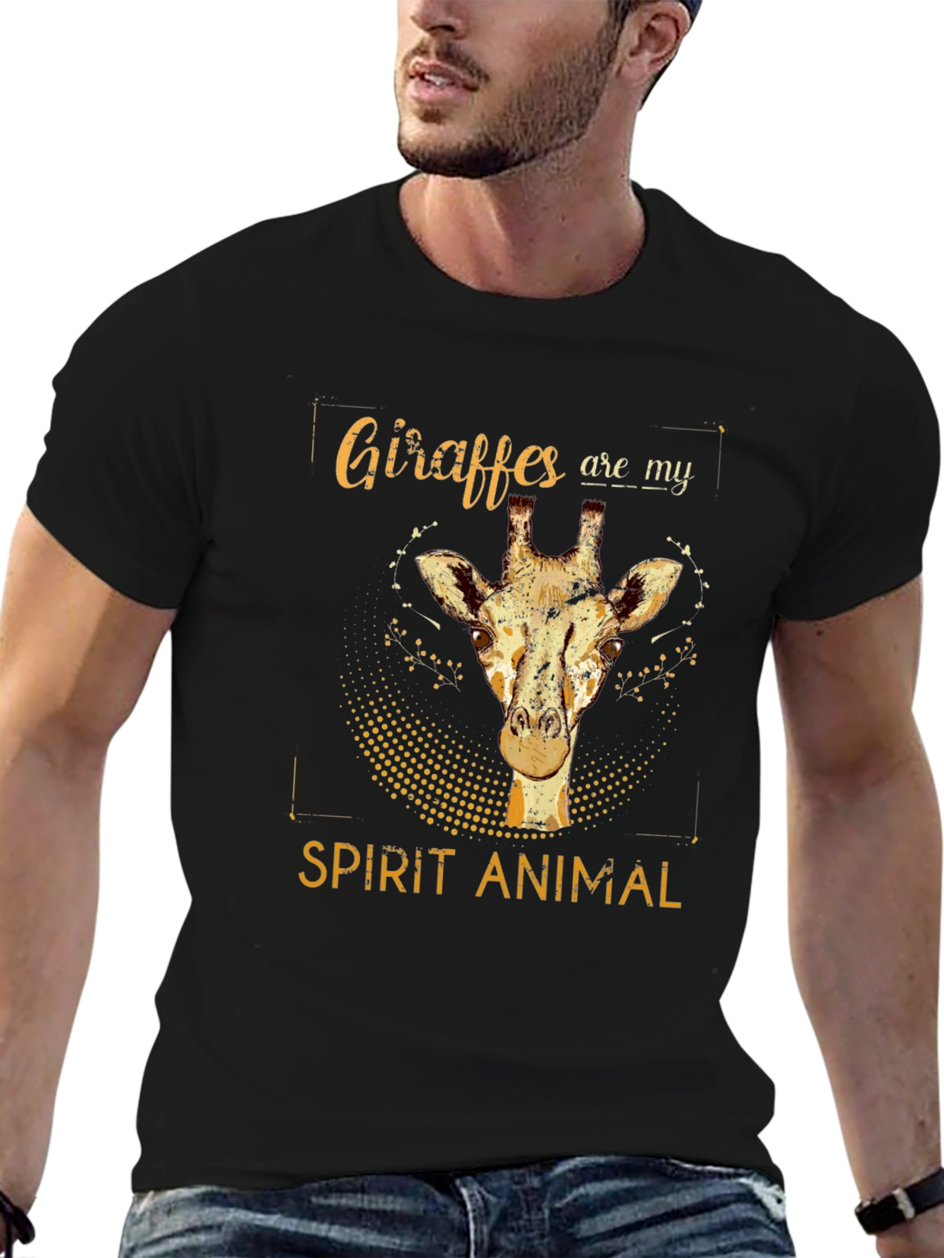 Giraffe Spirit Animal Graphic Tee - Black Cotton T-Shirt