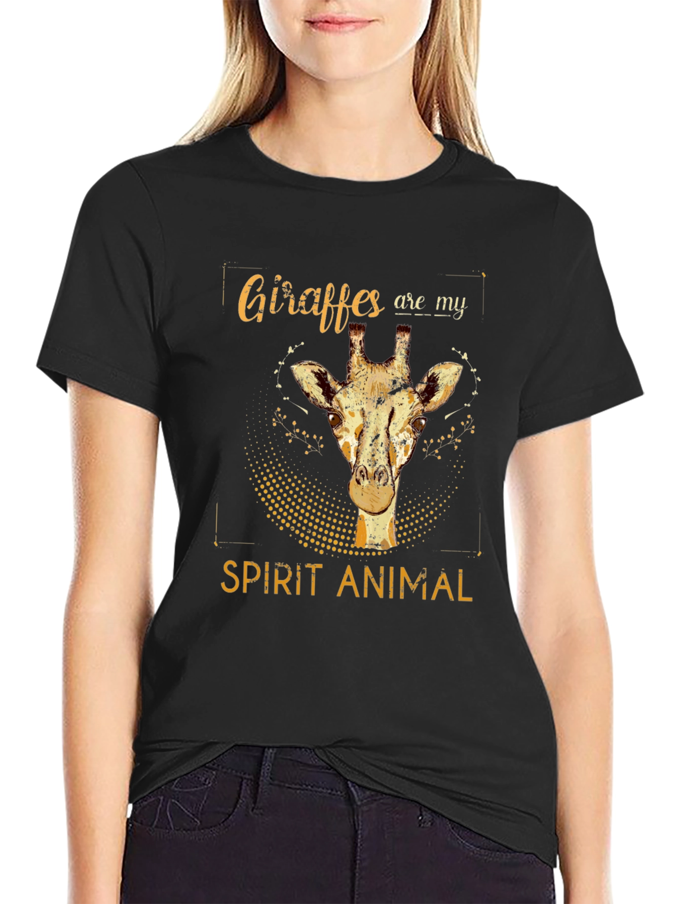 Giraffe Spirit Animal Graphic Tee - Black Cotton T-Shirt