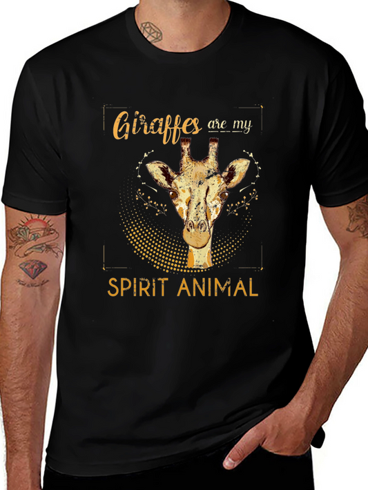 Giraffe Spirit Animal Graphic Tee - Black Cotton T-Shirt