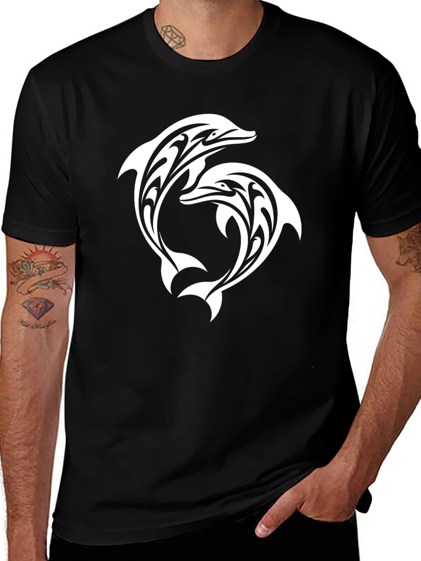 Tribal Dolphin Graphic Black T-Shirt