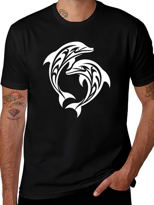 Tribal Dolphin Graphic Black T-Shirt