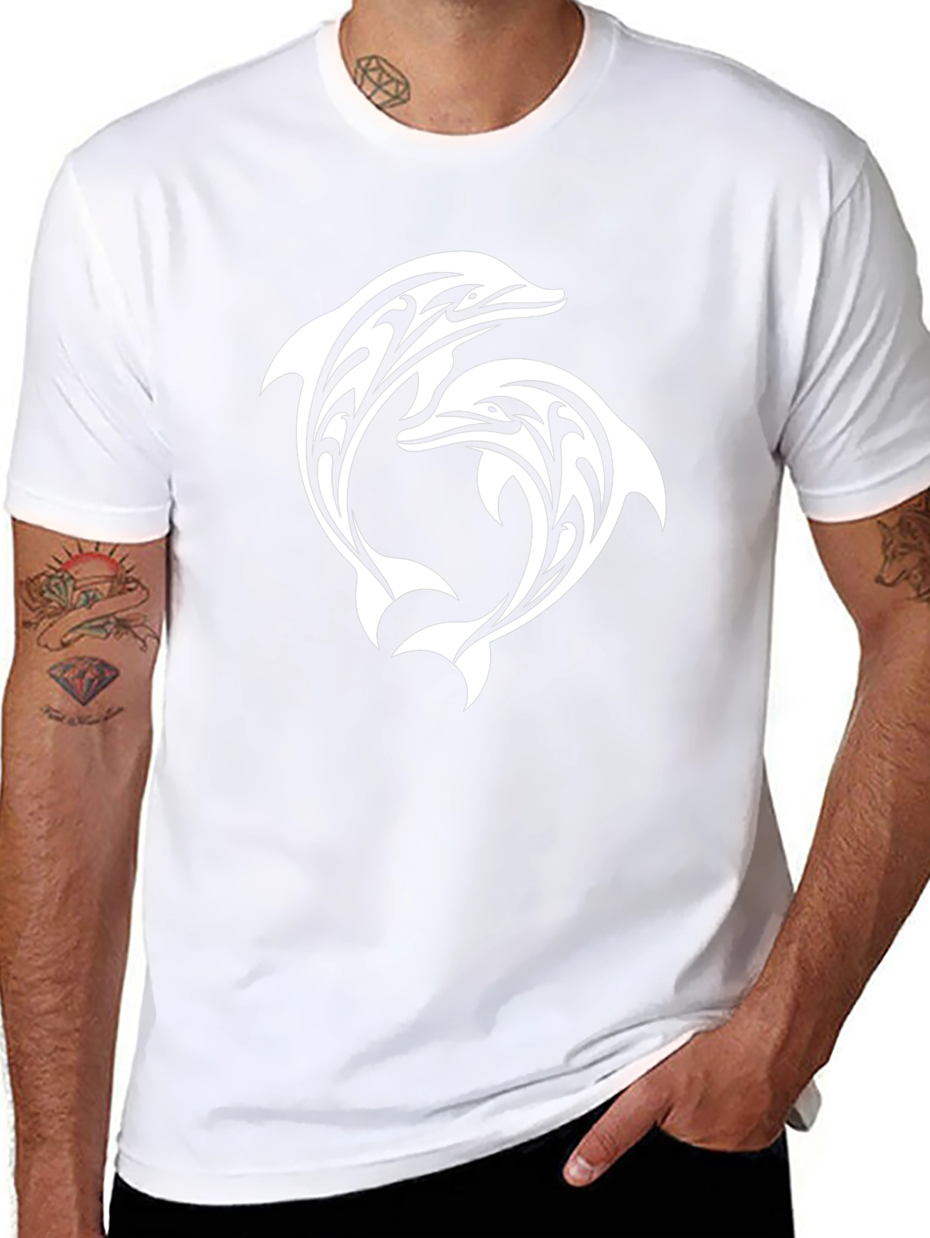 Tribal Dolphin Graphic Black T-Shirt