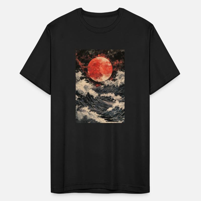 Red Moon Over Stormy Sea