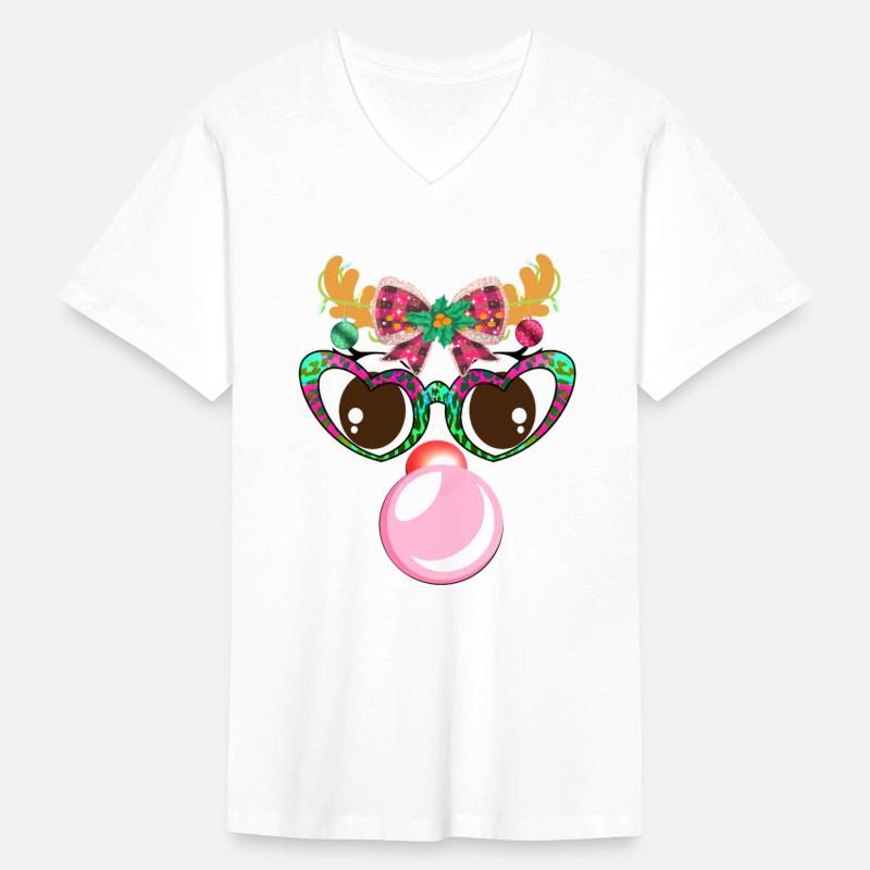 Reindeer face Blowing Bubble coquette bow Xmas