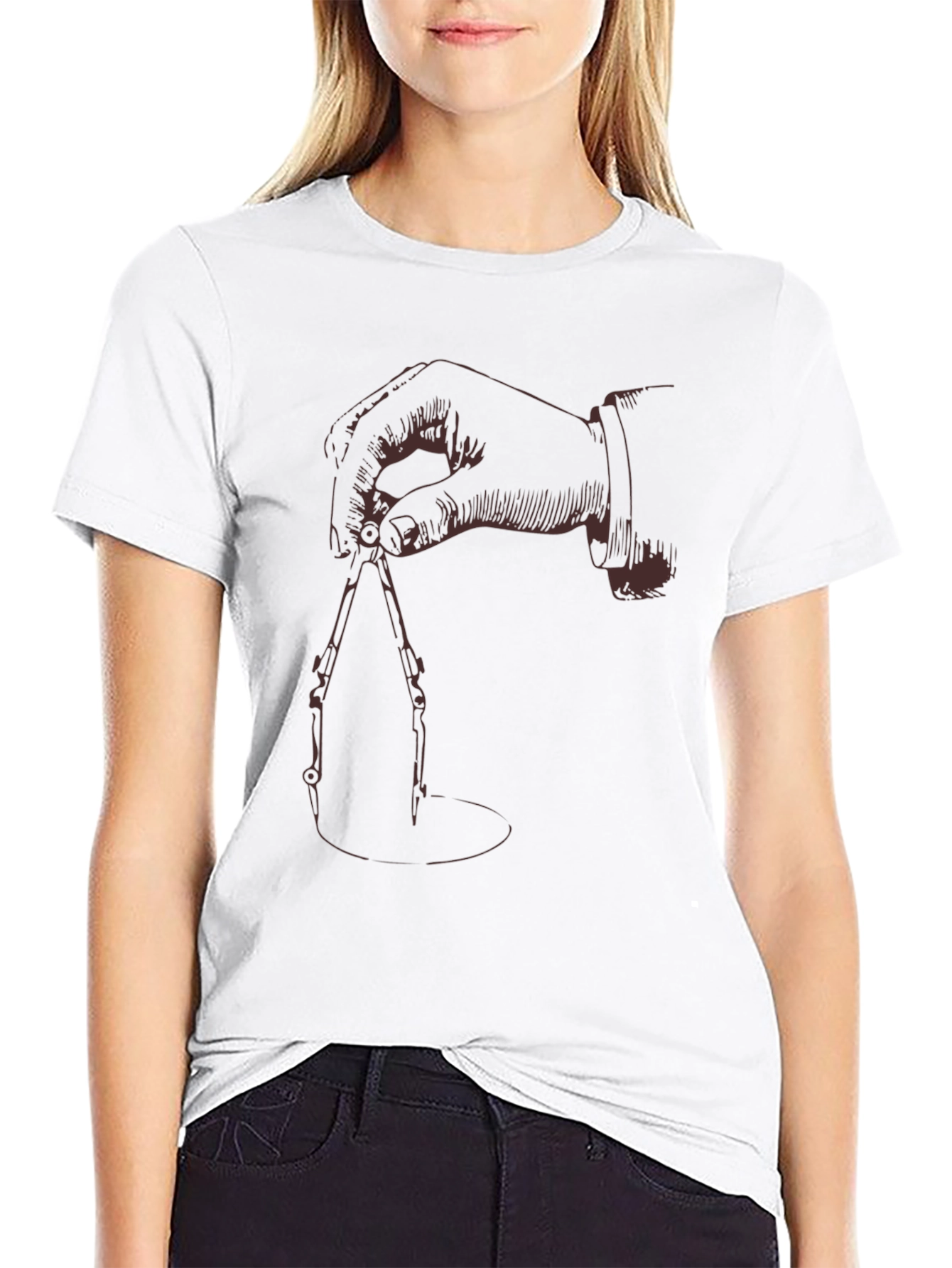 Black T-Shirt with Hand Drawing Compass Design