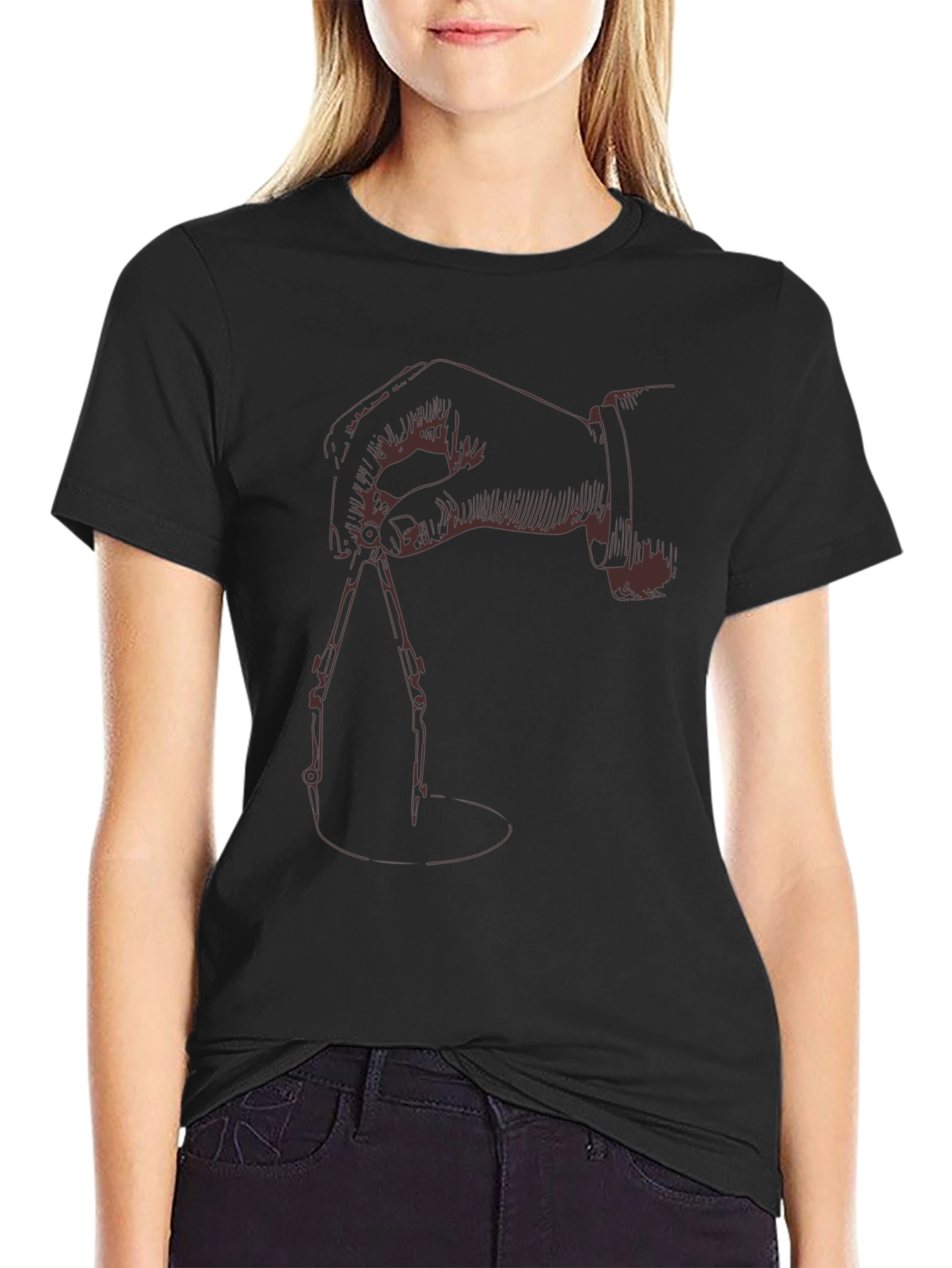 Black T-Shirt with Hand Drawing Compass Design