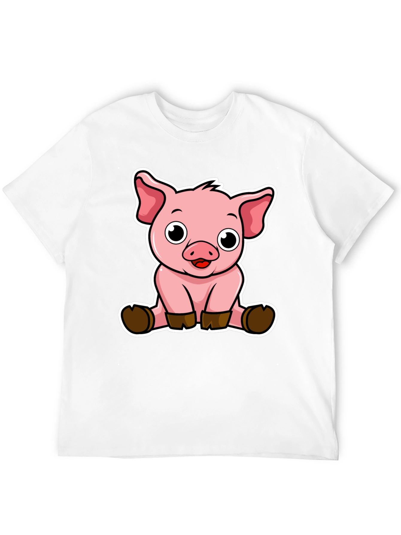 Cute Pig Graphic Tee - Black Cotton T-Shirt