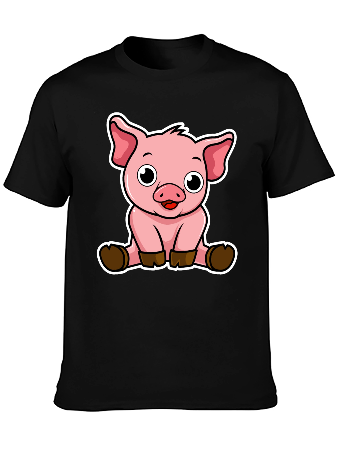 Cute Pig Graphic Tee - Black Cotton T-Shirt