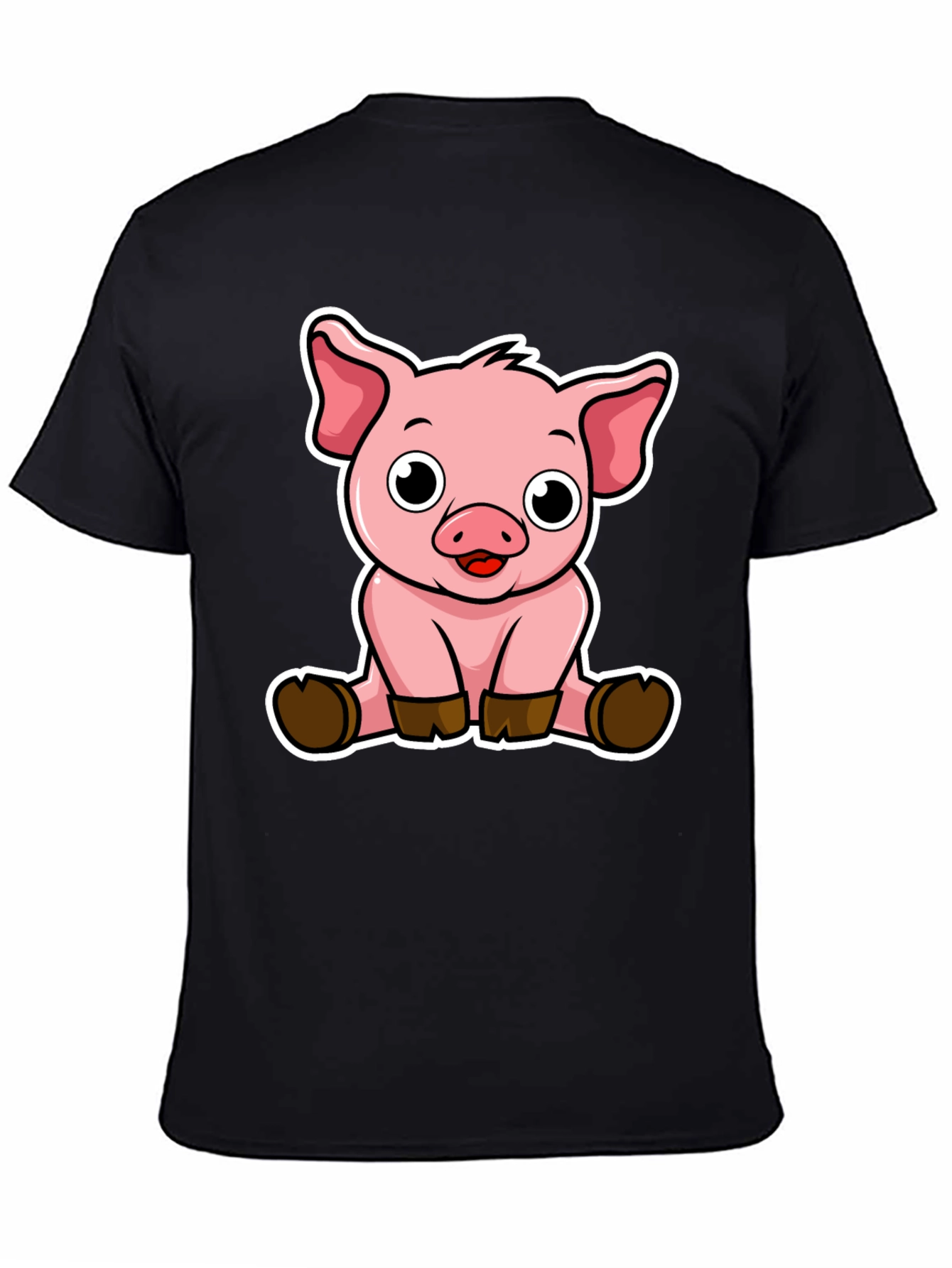 Cute Pig Graphic Tee - Black Cotton T-Shirt