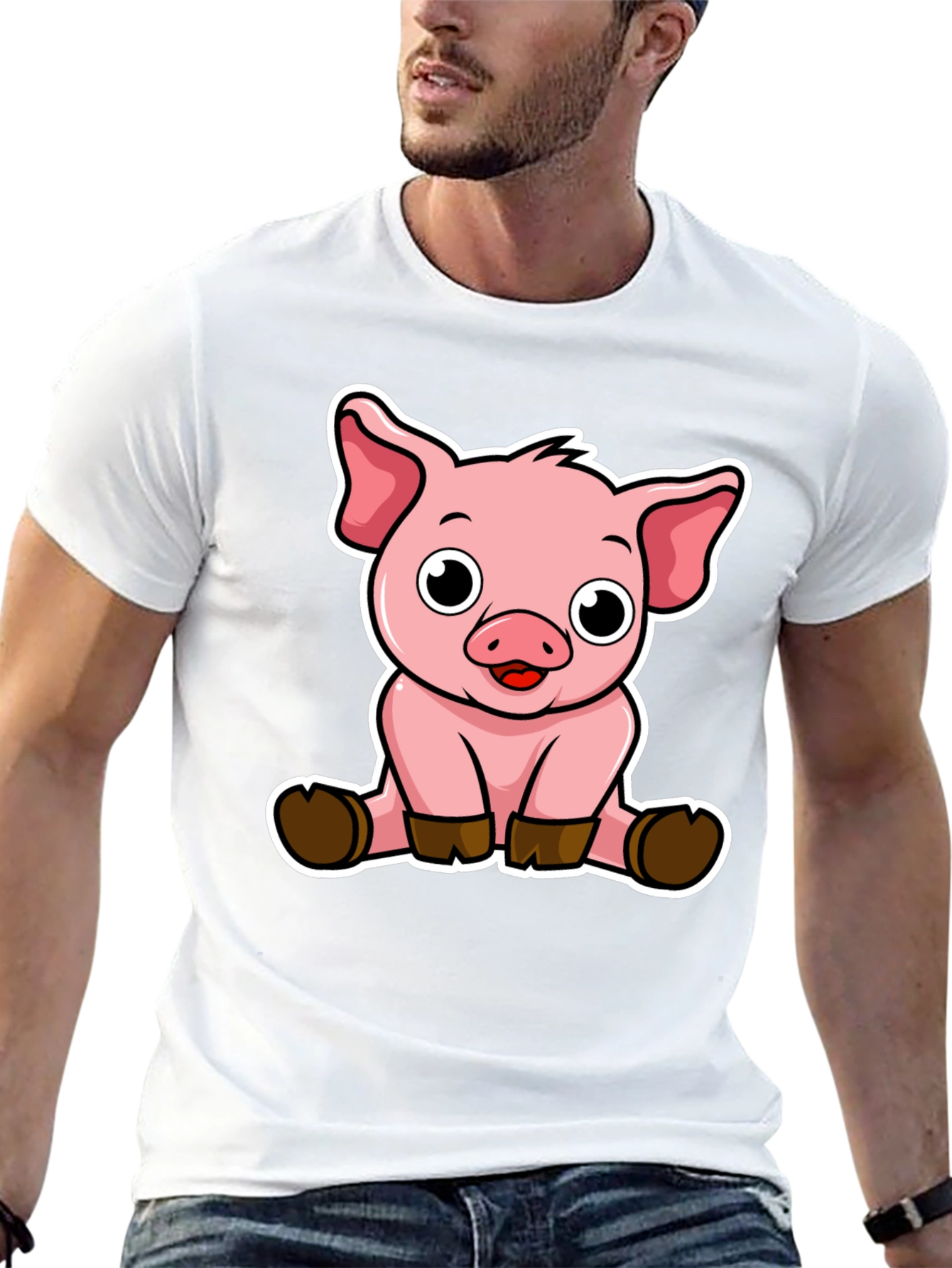 Cute Pig Graphic Tee - Black Cotton T-Shirt