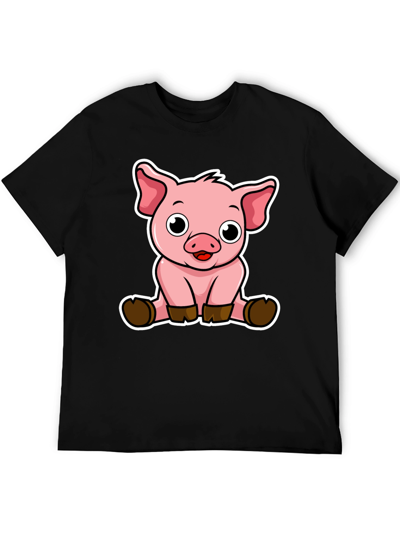 Cute Pig Graphic Tee - Black Cotton T-Shirt