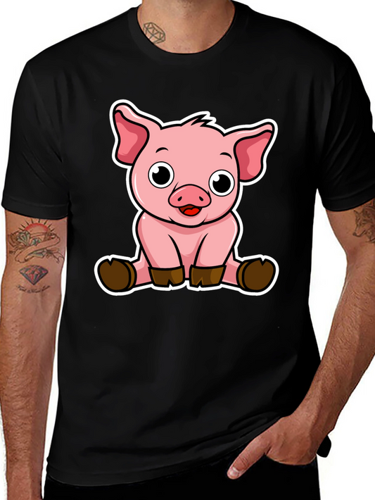 Cute Pig Graphic Tee - Black Cotton T-Shirt