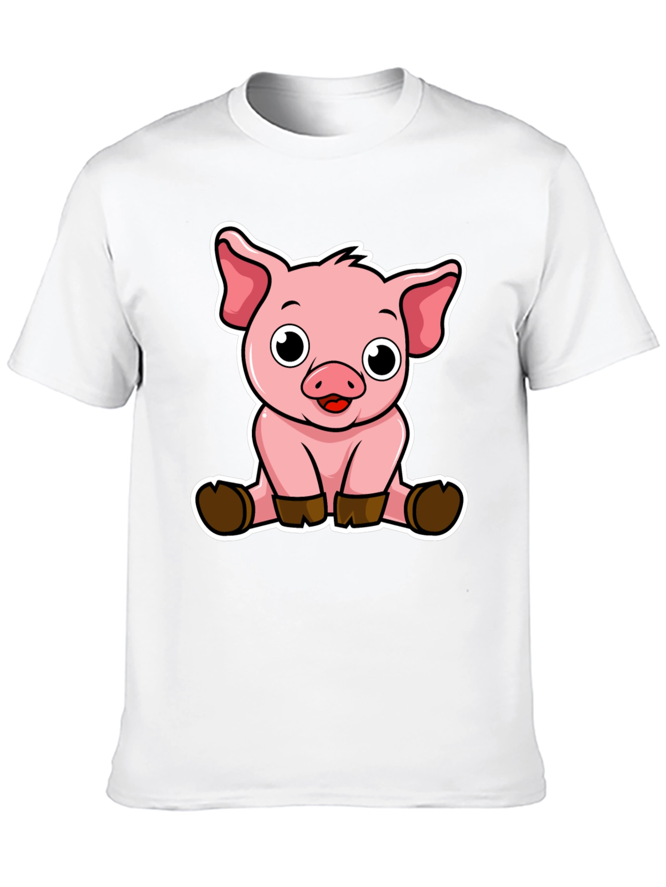 Cute Pig Graphic Tee - Black Cotton T-Shirt