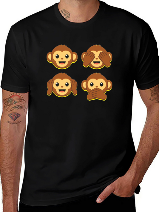 Emoji Monkey Graphic Tee - Hear See Speak No Evil T-Shirt
