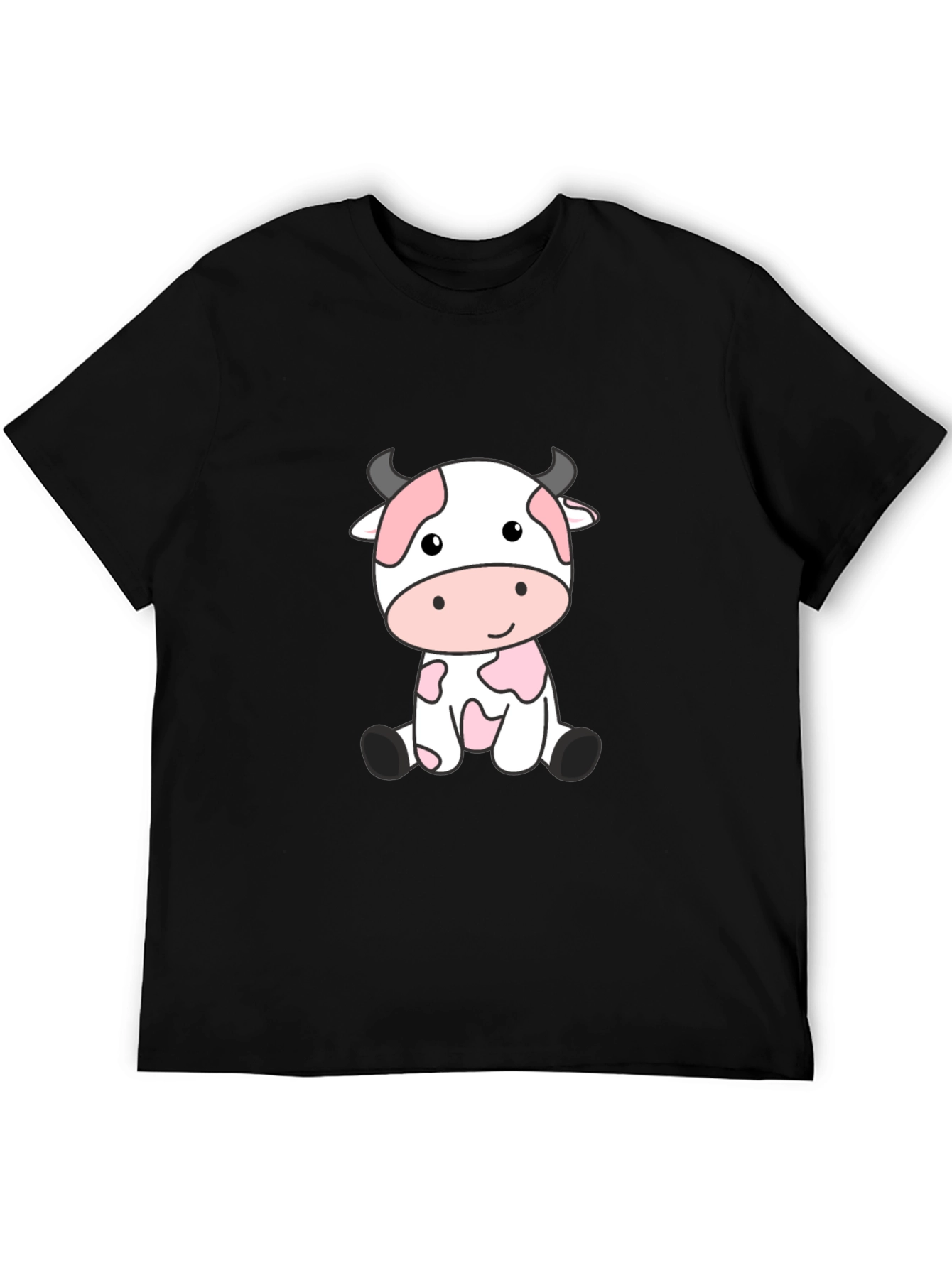 Cute Cartoon Cow Black T-Shirt