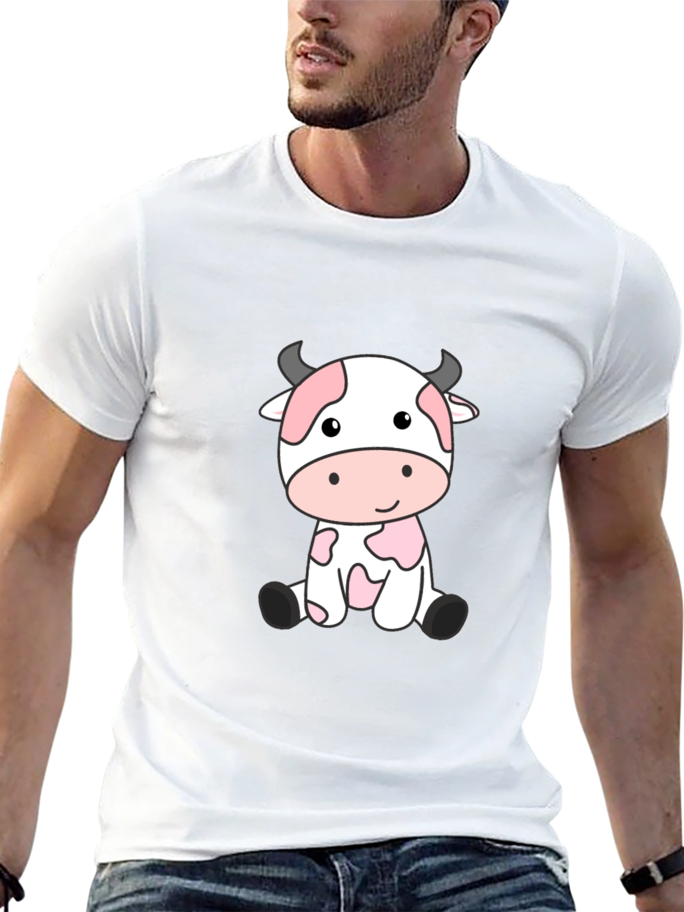 Cute Cartoon Cow Black T-Shirt
