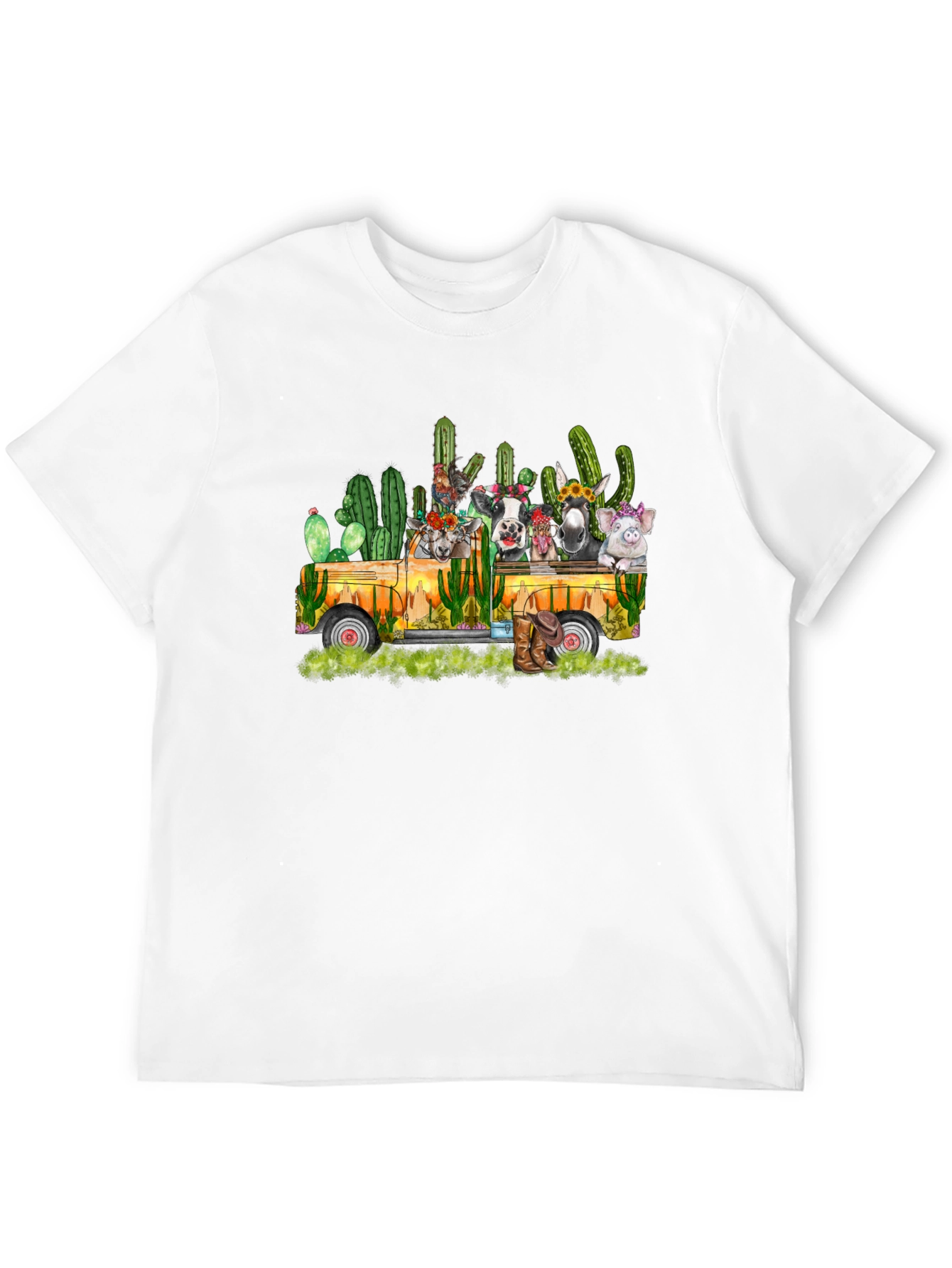 Farm Animal Cactus Truck Black T-Shirt