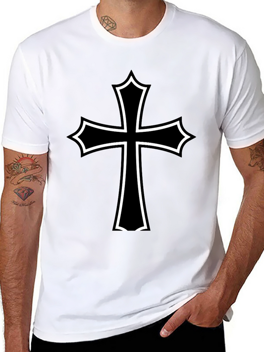 Black T-Shirt with White Outlined Cross
