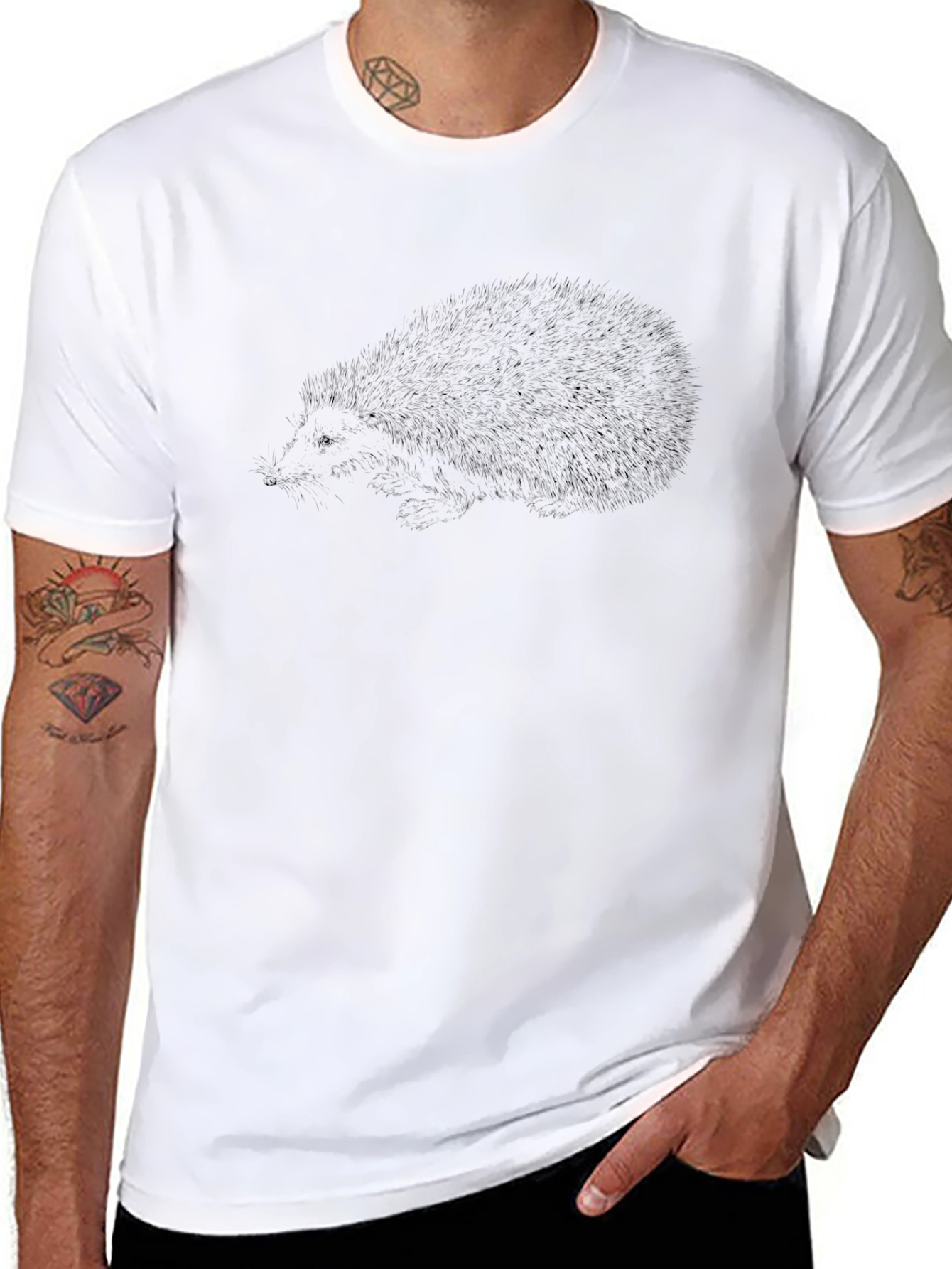 Mens Black Hedgehog Graphic Tee - Casual Comfort