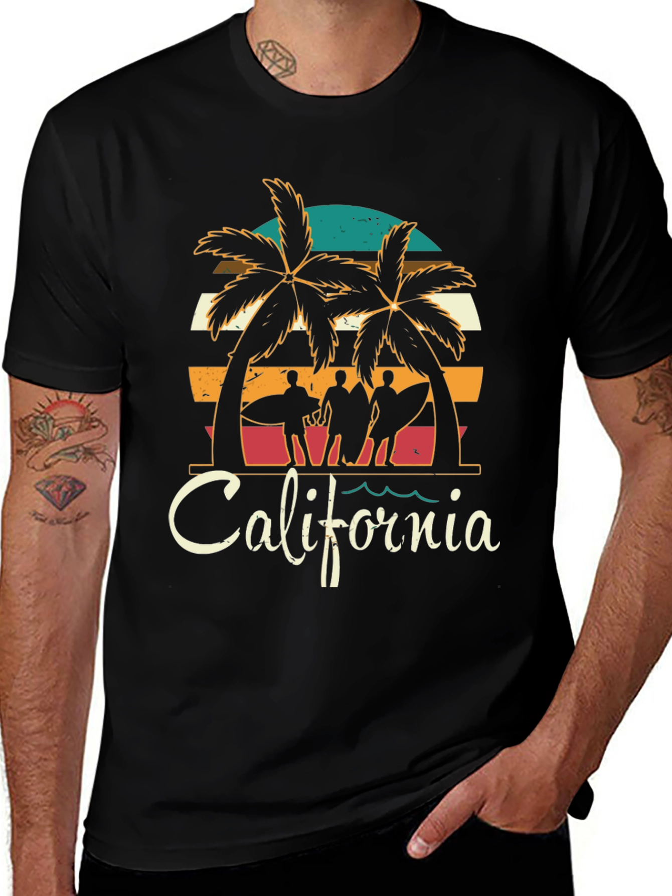 California Surfer T-Shirt - Retro Palm Tree Design