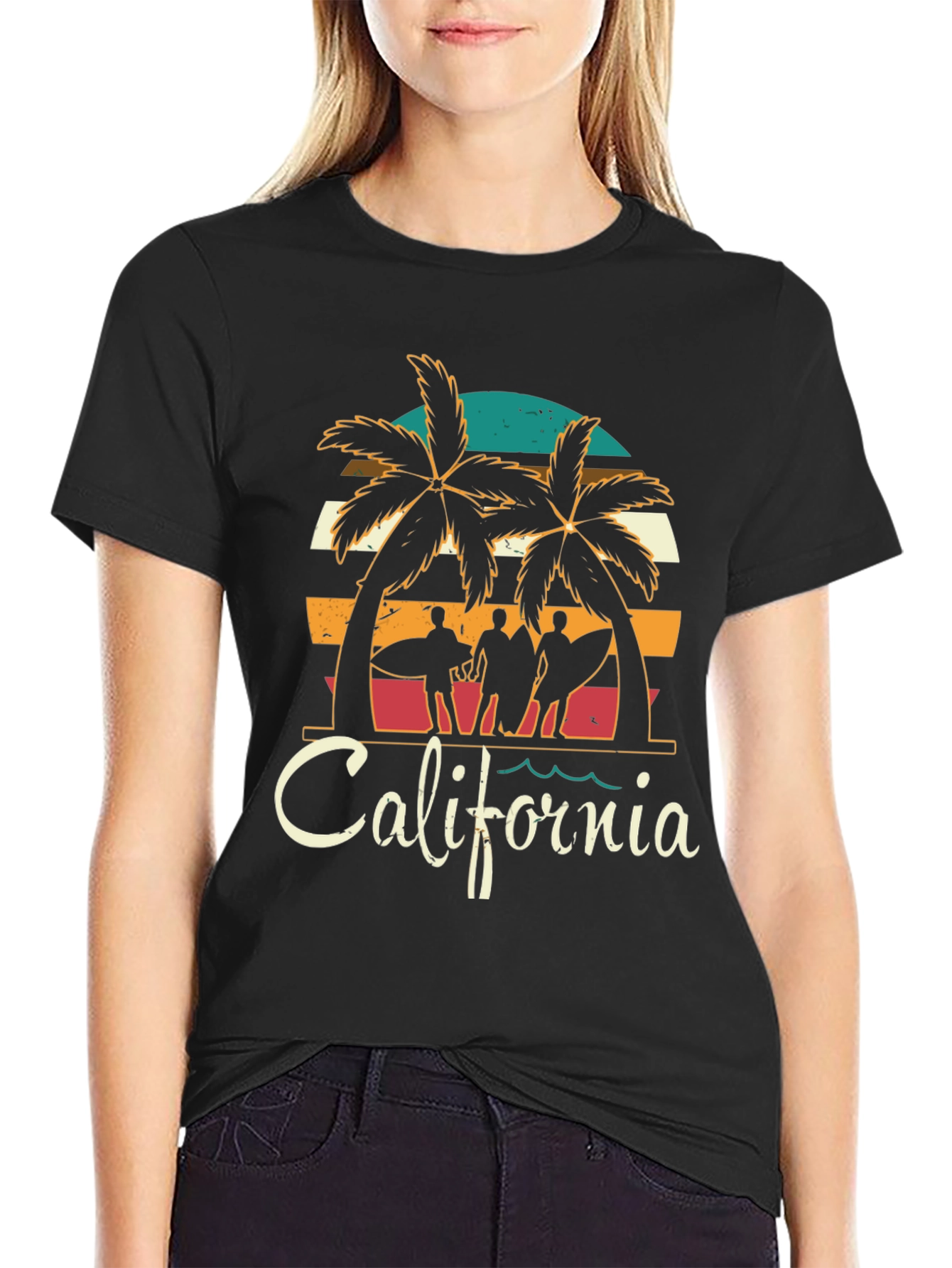 California Surfer T-Shirt - Retro Palm Tree Design