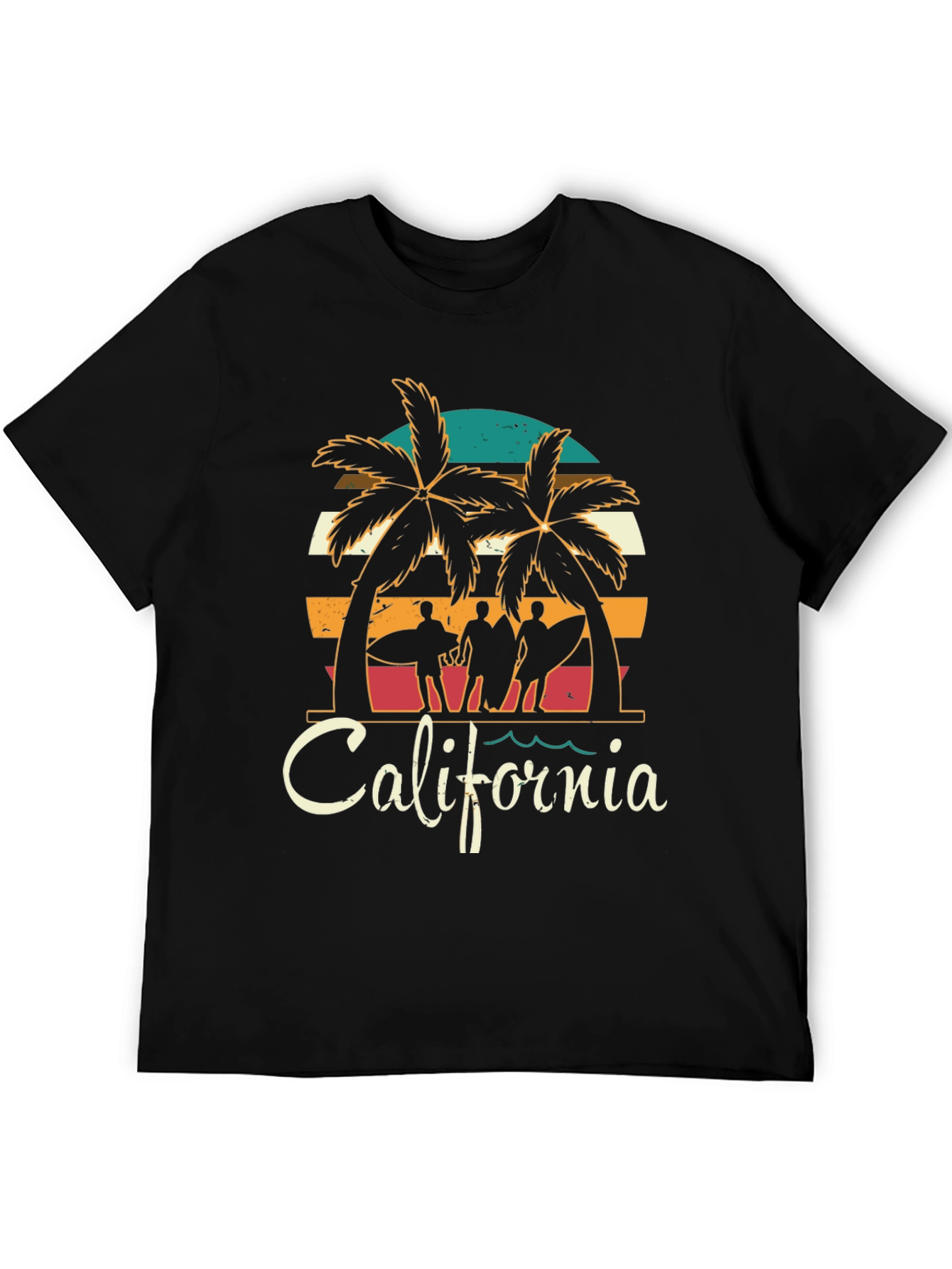 California Surfer T-Shirt - Retro Palm Tree Design