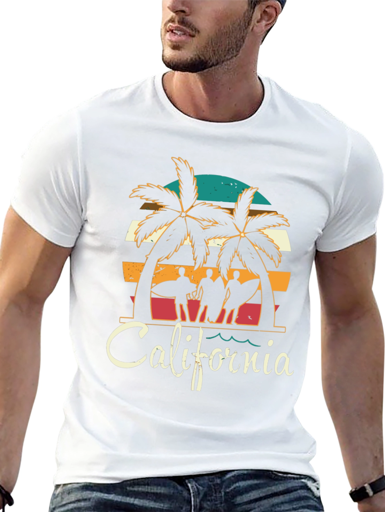 California Surfer T-Shirt - Retro Palm Tree Design