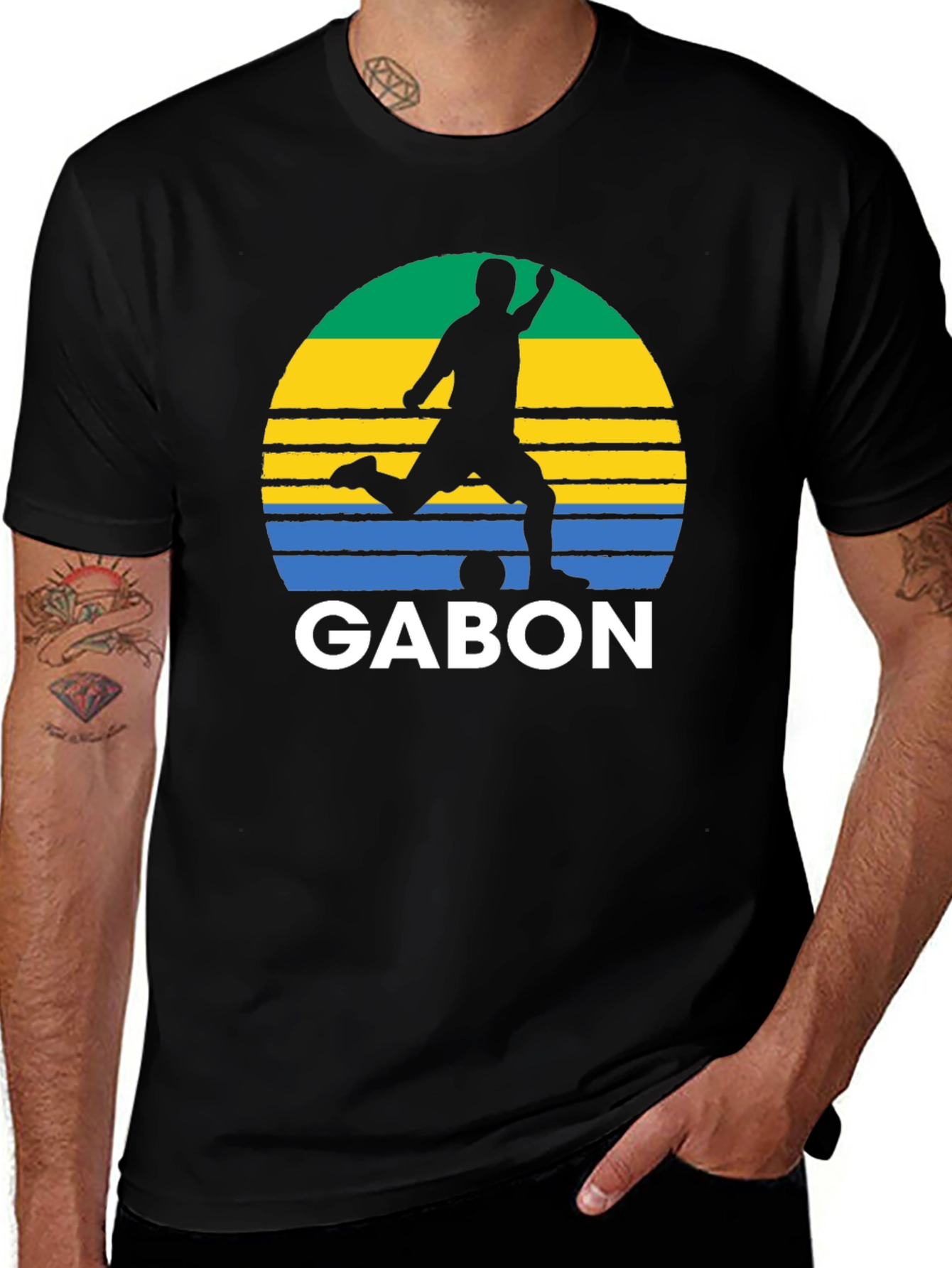 Gabon Soccer Silhouette T-Shirt - Black Graphic Tee