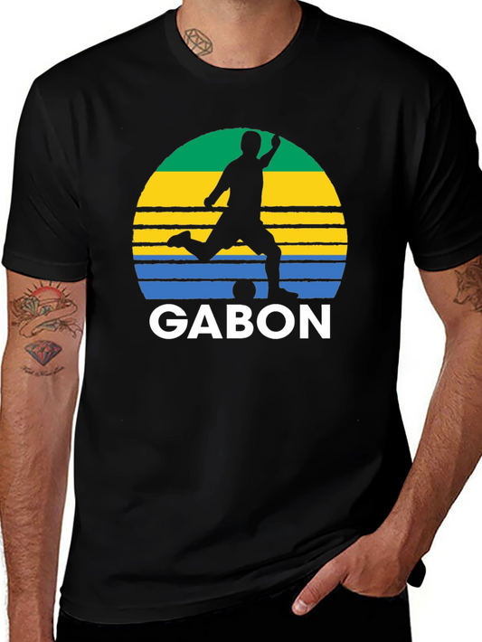 Gabon Soccer Silhouette T-Shirt - Black Graphic Tee