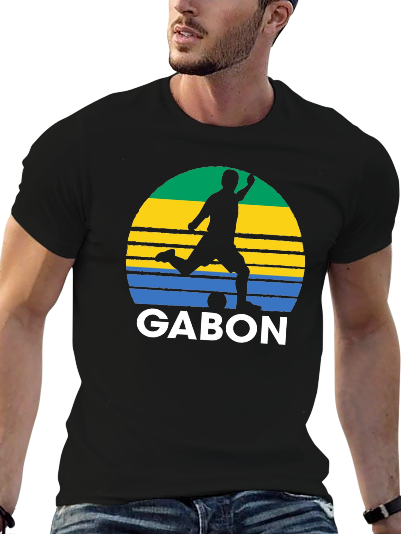 Gabon Soccer Silhouette T-Shirt - Black Graphic Tee