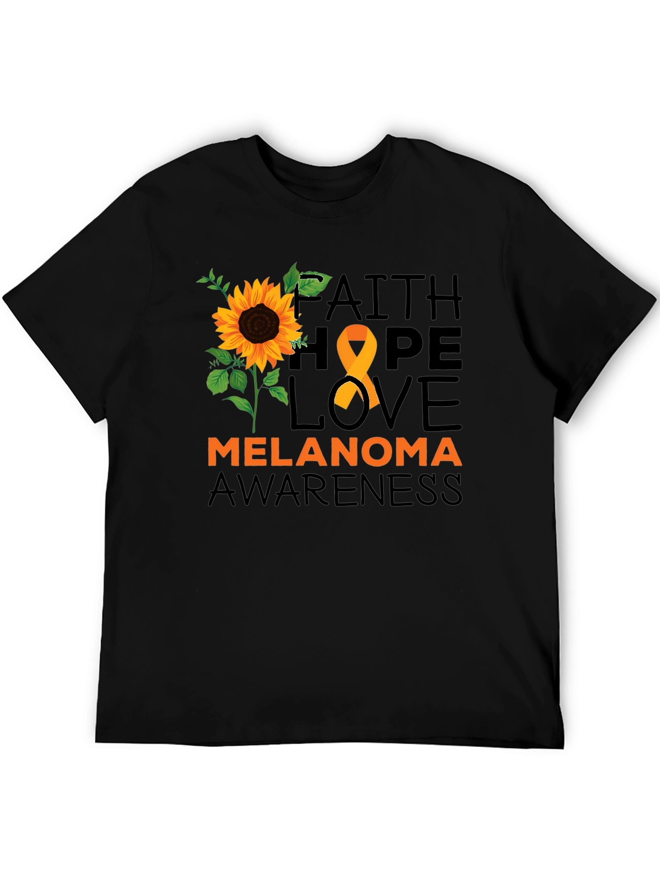Melanoma Awareness T-Shirt Sunflower Hope Love Faith Ribbon