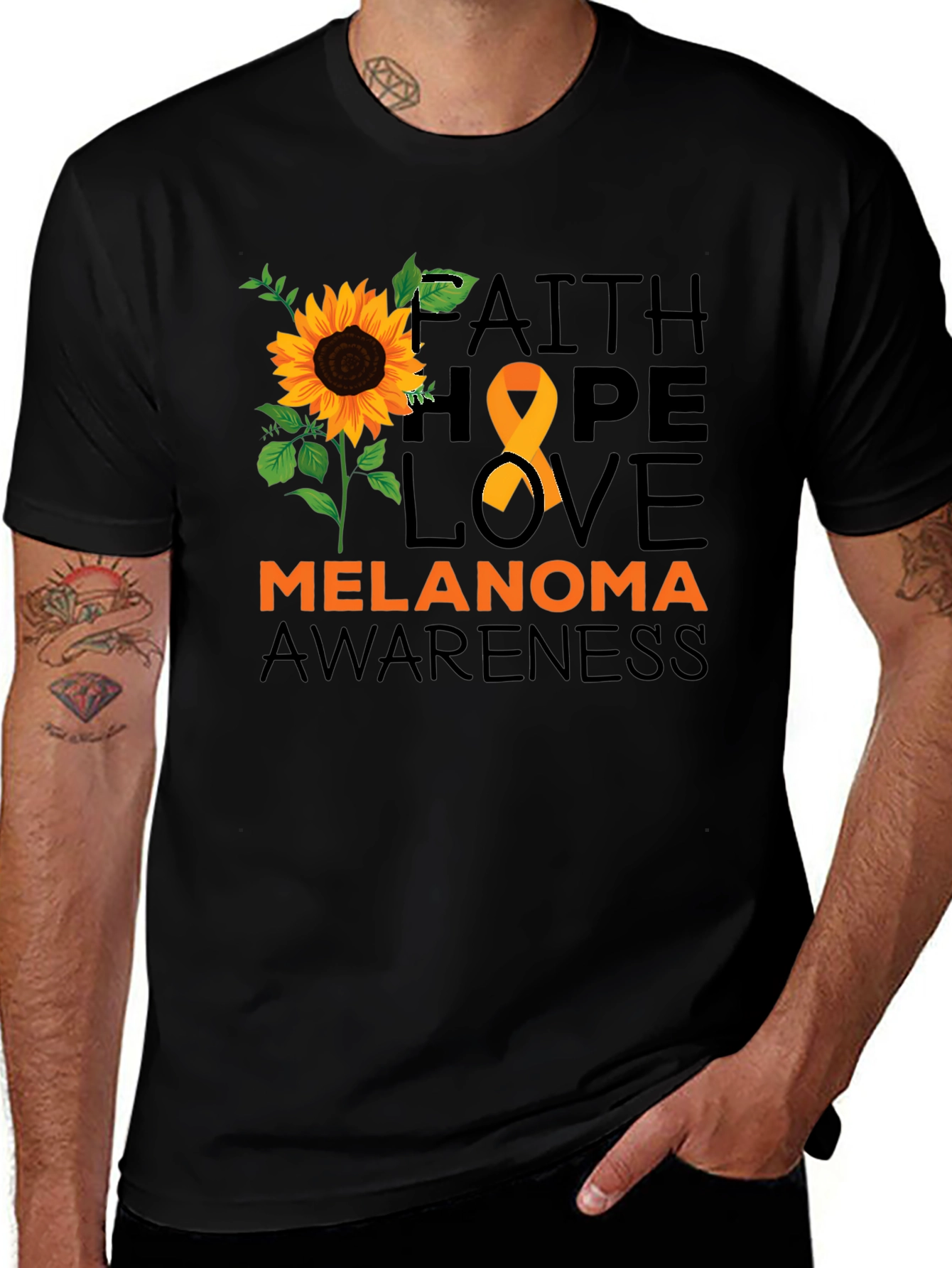 Melanoma Awareness T-Shirt Sunflower Hope Love Faith Ribbon