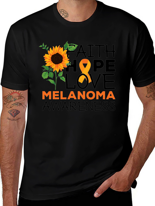 Melanoma Awareness T-Shirt Sunflower Hope Love Faith Ribbon
