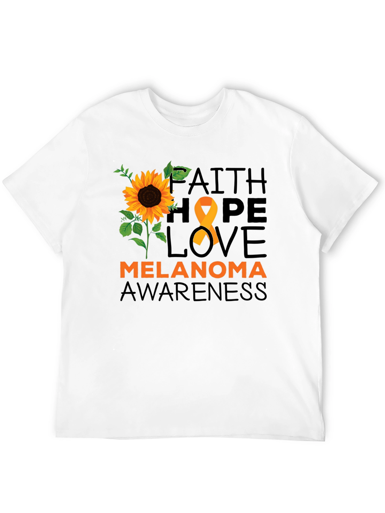 Melanoma Awareness T-Shirt Sunflower Hope Love Faith Ribbon