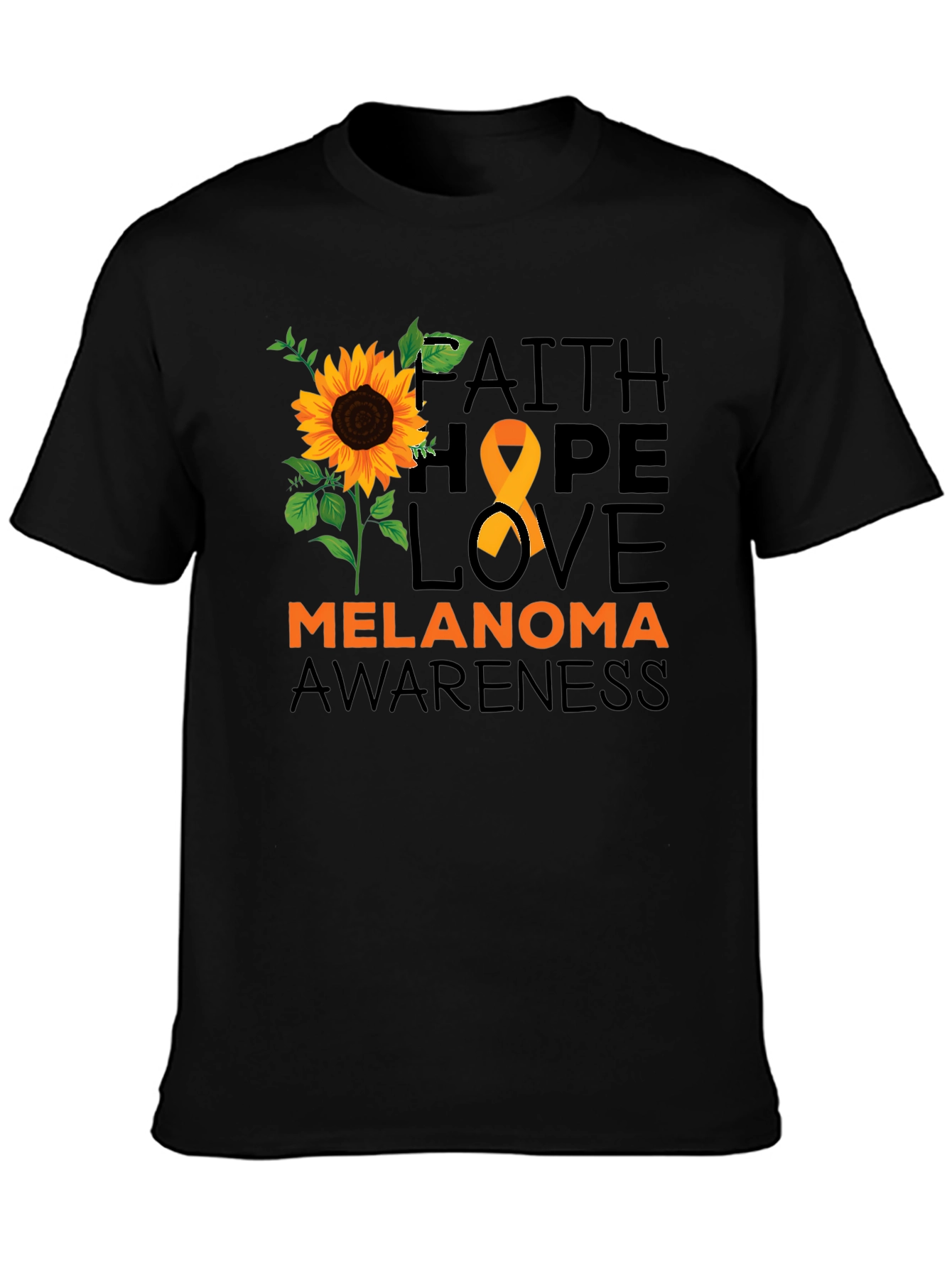 Melanoma Awareness T-Shirt Sunflower Hope Love Faith Ribbon