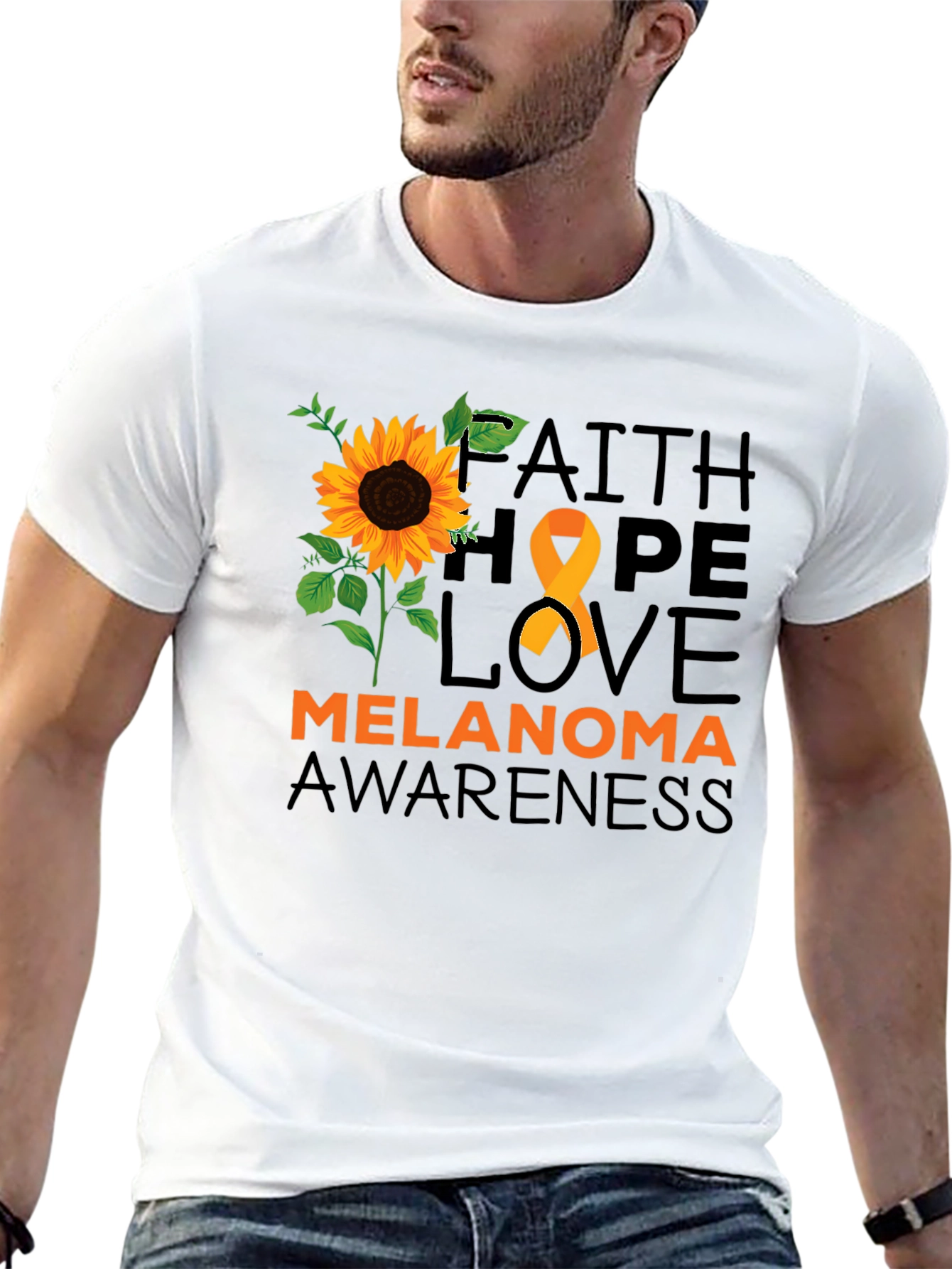 Melanoma Awareness T-Shirt Sunflower Hope Love Faith Ribbon