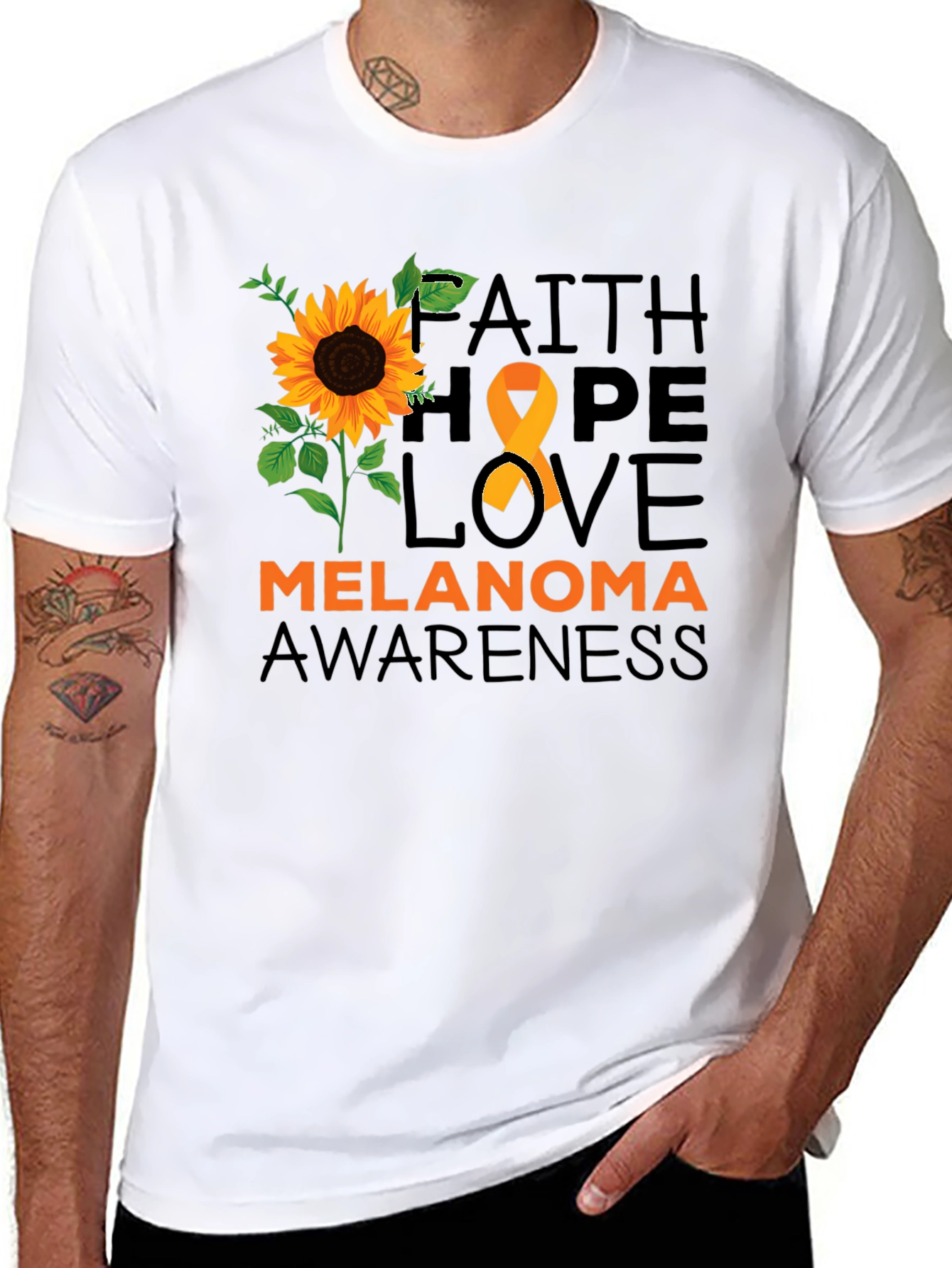 Melanoma Awareness T-Shirt Sunflower Hope Love Faith Ribbon