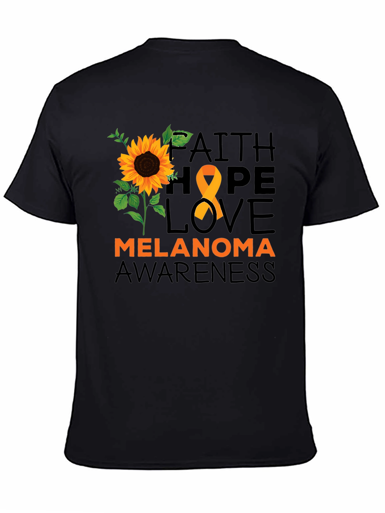 Melanoma Awareness T-Shirt Sunflower Hope Love Faith Ribbon
