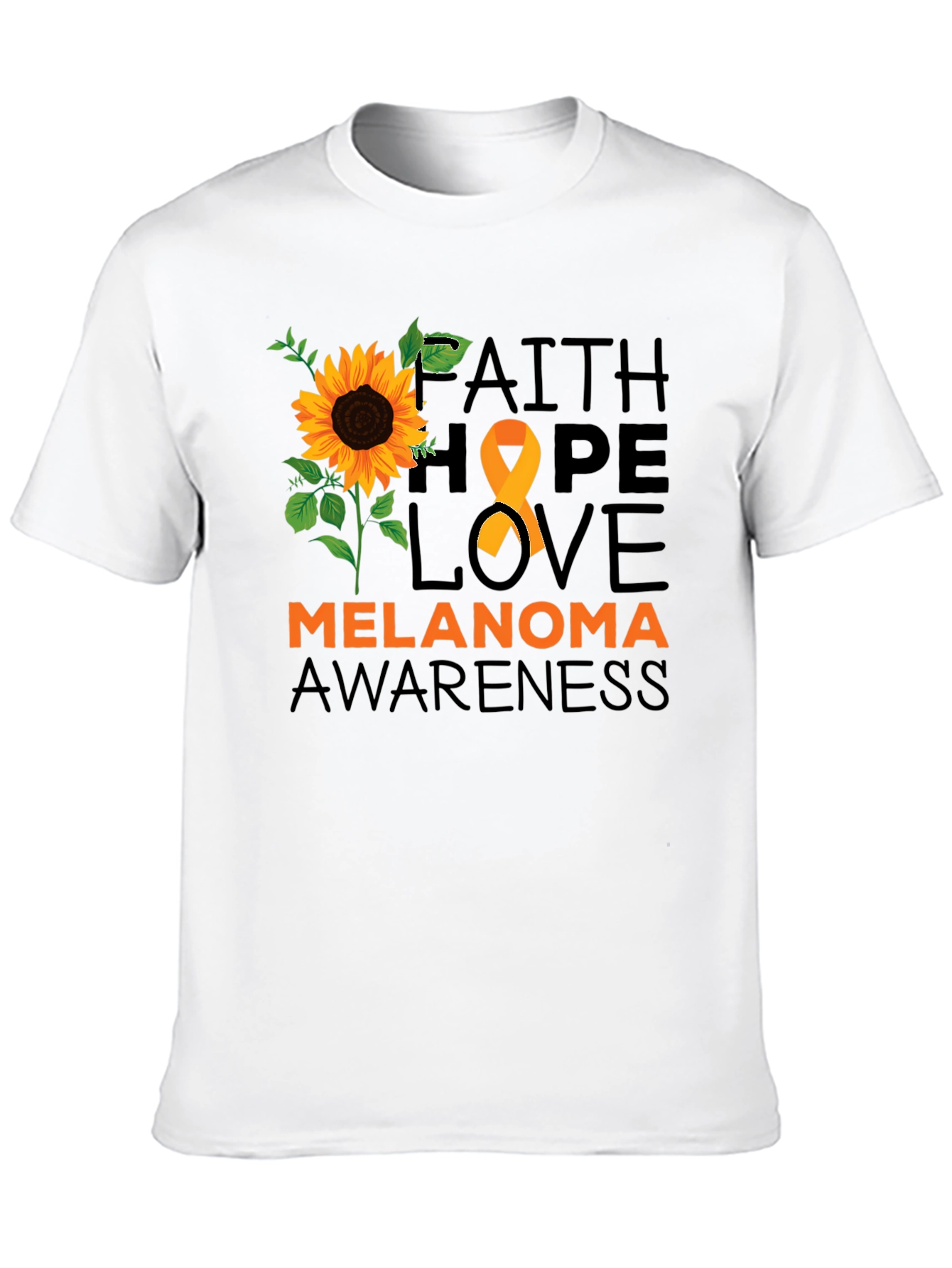 Melanoma Awareness T-Shirt Sunflower Hope Love Faith Ribbon