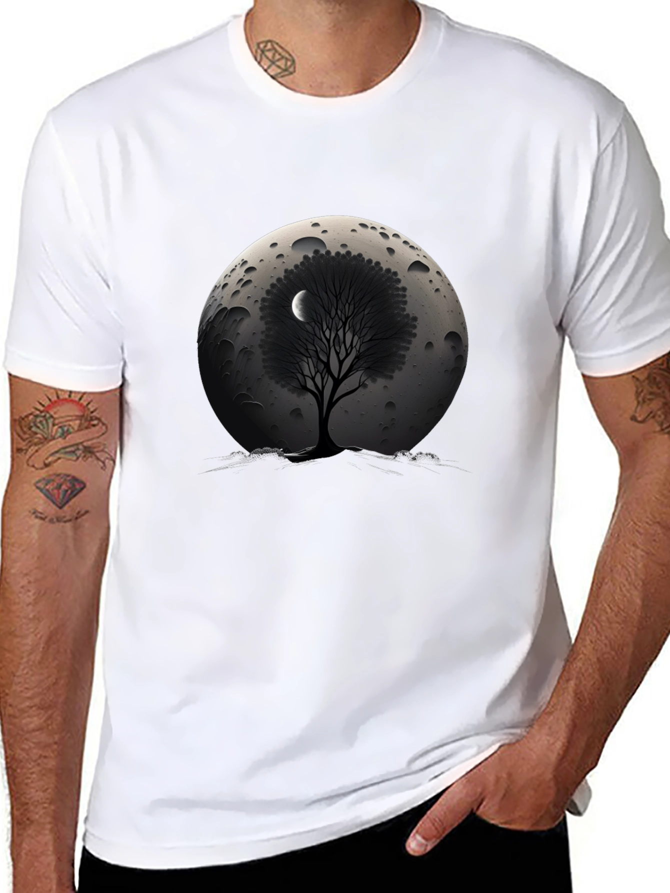 Lunar Tree Graphic T-Shirt - Stylish Black Tee