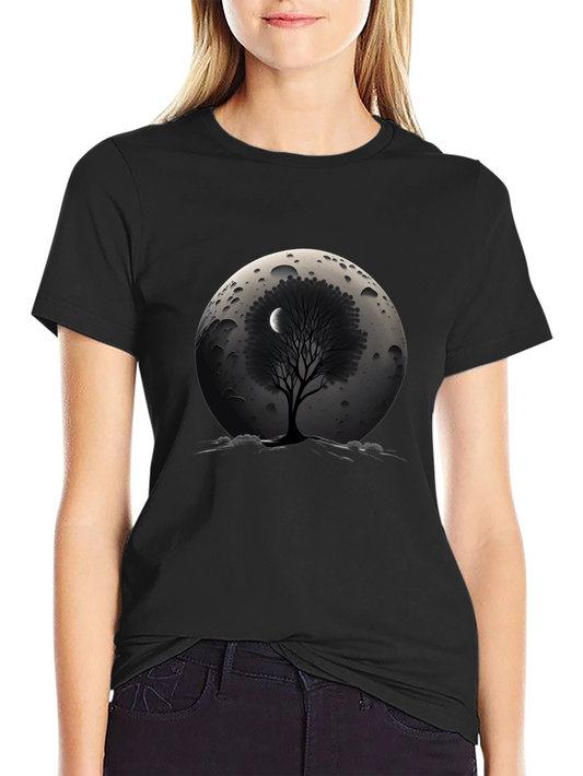 Lunar Tree Graphic T-Shirt - Stylish Black Tee