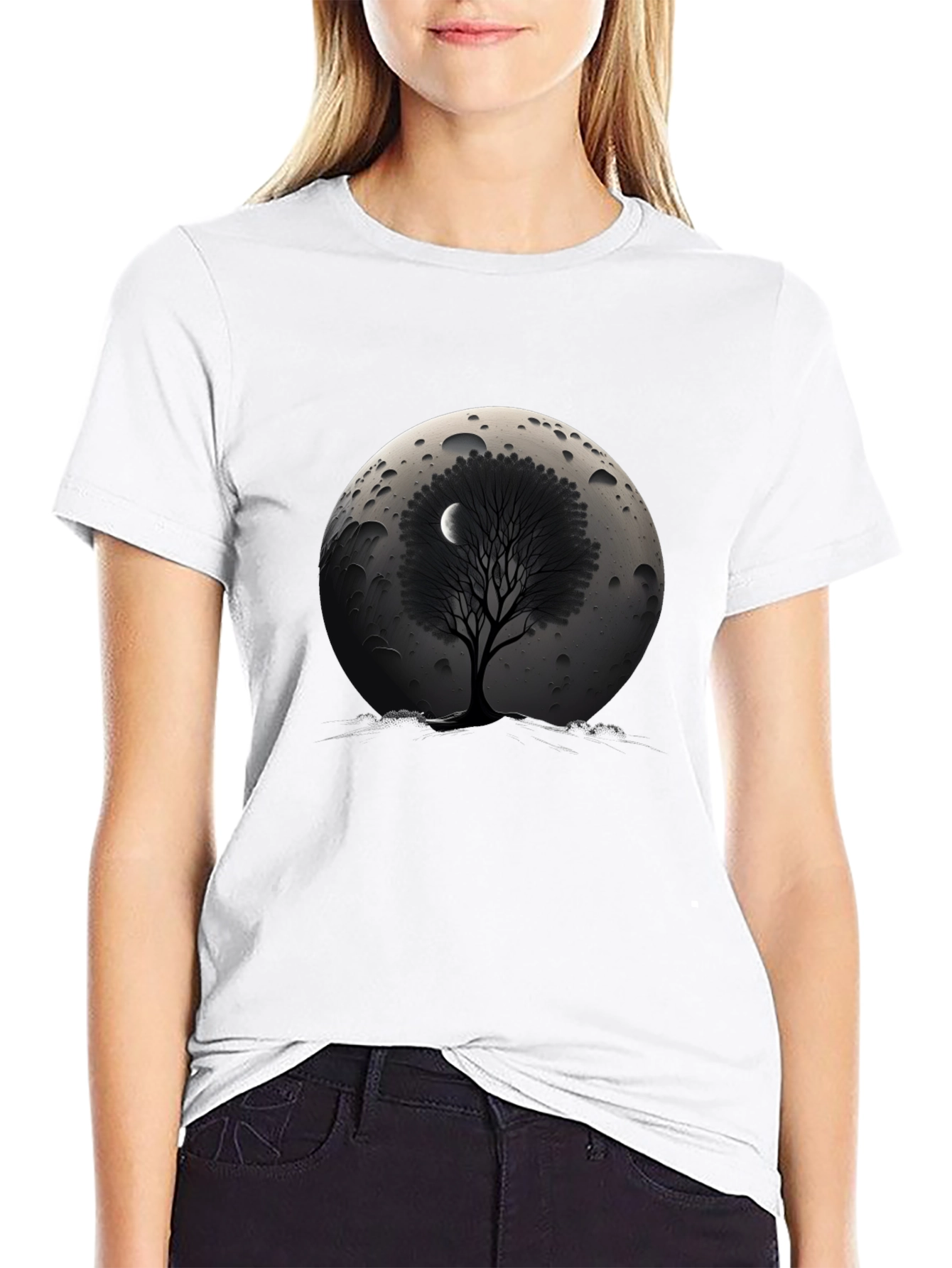 Lunar Tree Graphic T-Shirt - Stylish Black Tee
