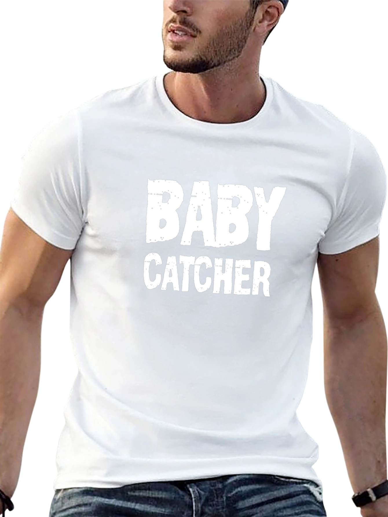 Baby Catcher Graphic Tee - Black Cotton Blend T-Shirt