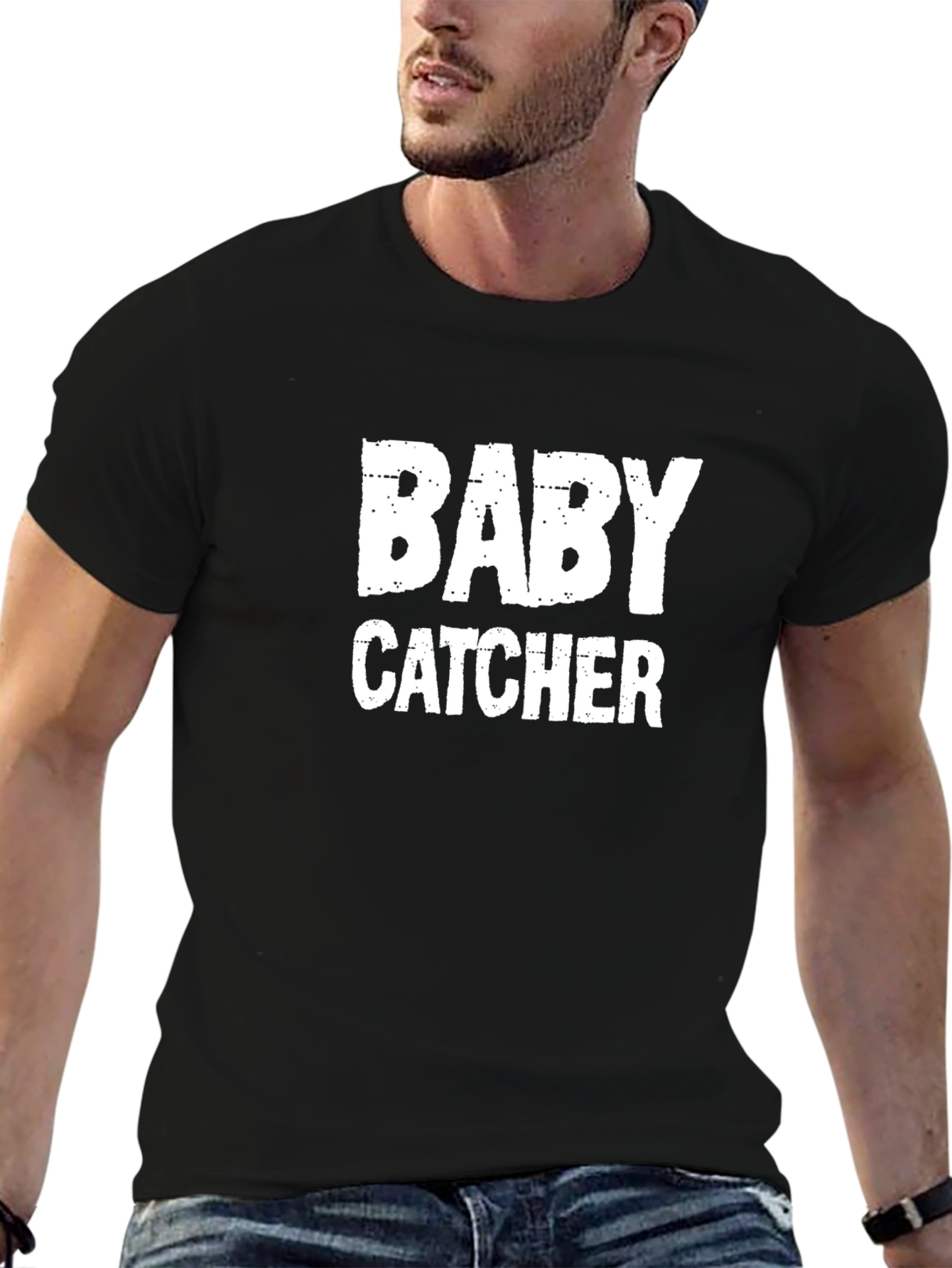 Baby Catcher Graphic Tee - Black Cotton Blend T-Shirt