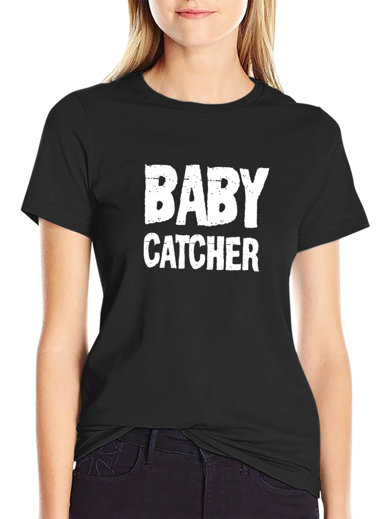 Baby Catcher Graphic Tee - Black Cotton Blend T-Shirt