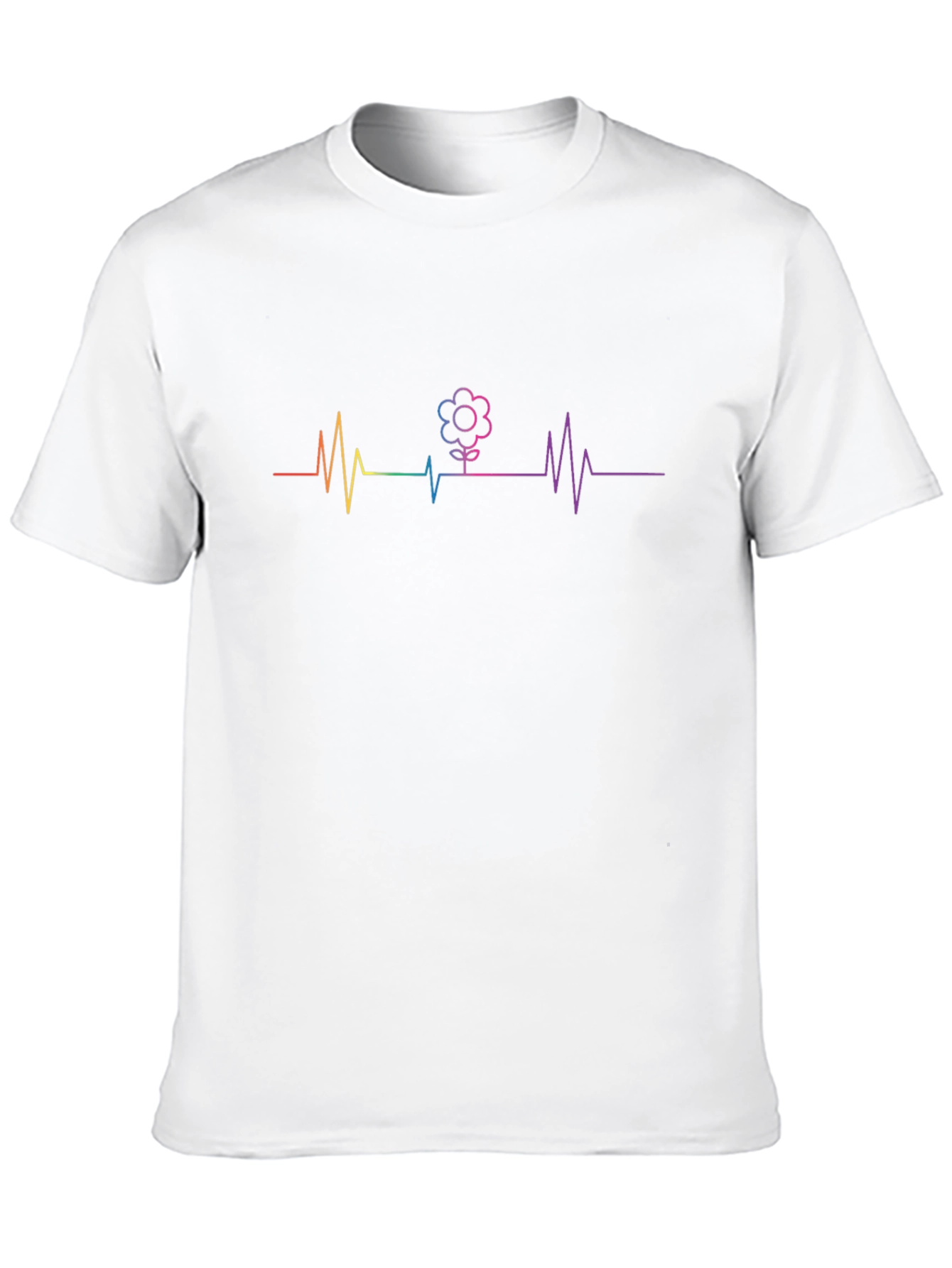 Rainbow Heartbeat Flower Graphic T-Shirt