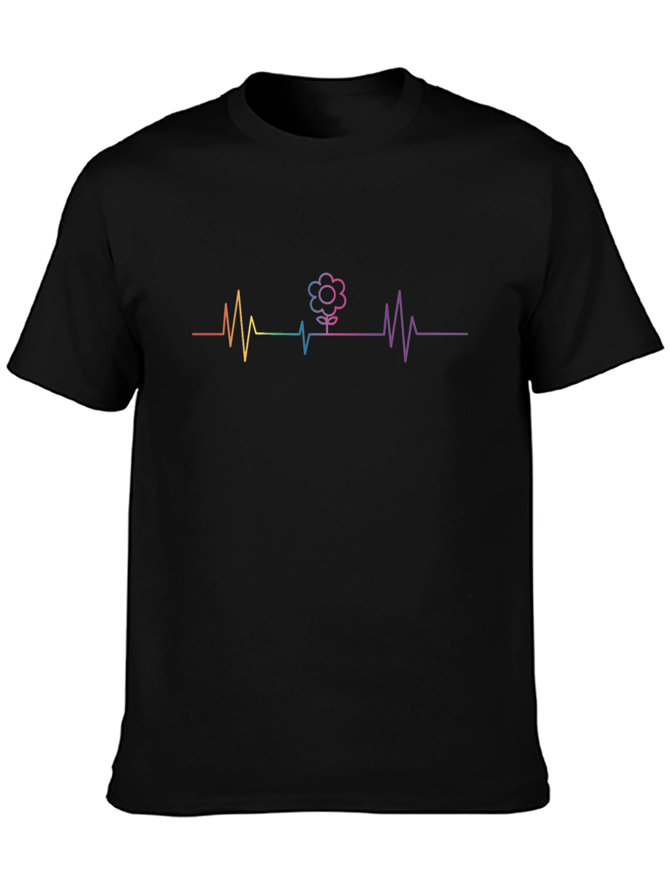 Rainbow Heartbeat Flower Graphic T-Shirt